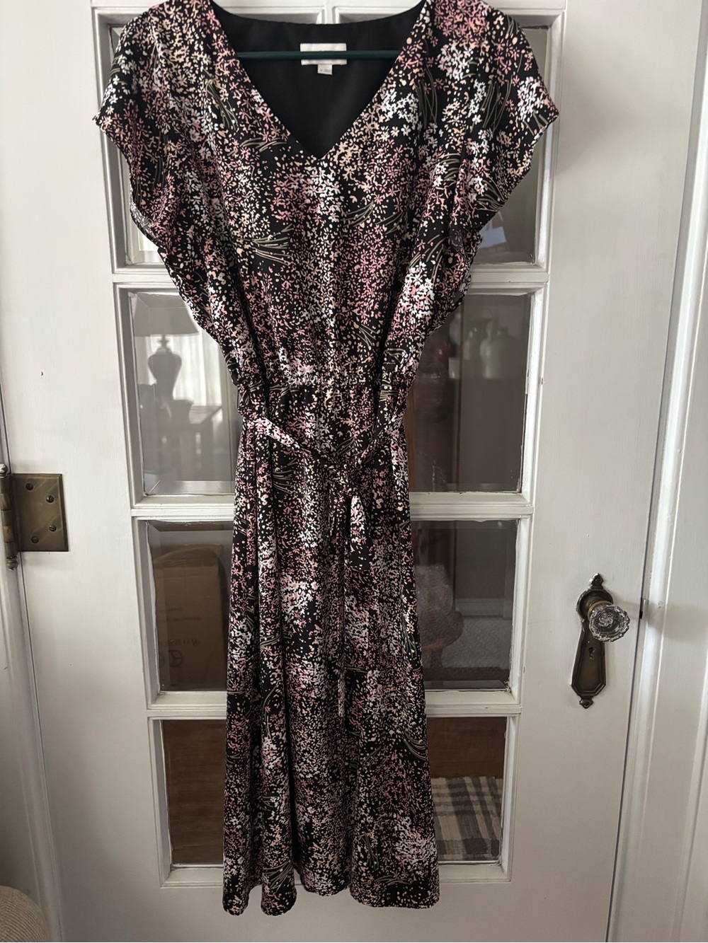 Black & Pink Floral V-Neck Women’s Dress